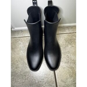 Black Ankle Rain Boots Women Chelsea Style Waterproof Pull On